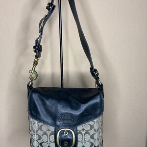 Coach Signature Buckle Flap Shoulder Bag Style 11434 Black Leather Trim
